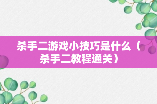 杀手二游戏小技巧是什么（杀手二教程通关）