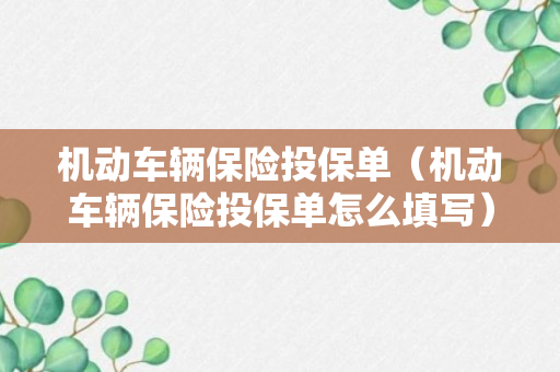 机动车辆保险投保单（机动车辆保险投保单怎么填写）