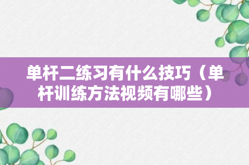 单杆二练习有什么技巧（单杆训练方法视频有哪些）