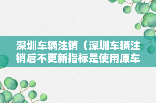 深圳车辆注销（深圳车辆注销后不更新指标是使用原车牌吗）