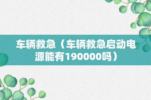 车辆救急（车辆救急启动电源能有190000吗）