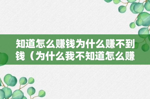 知道怎么赚钱为什么赚不到钱（为什么我不知道怎么赚钱）