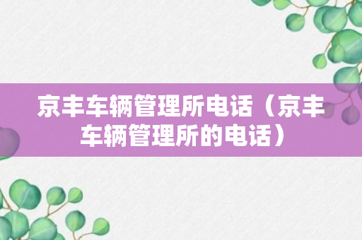 京丰车辆管理所电话（京丰车辆管理所的电话）