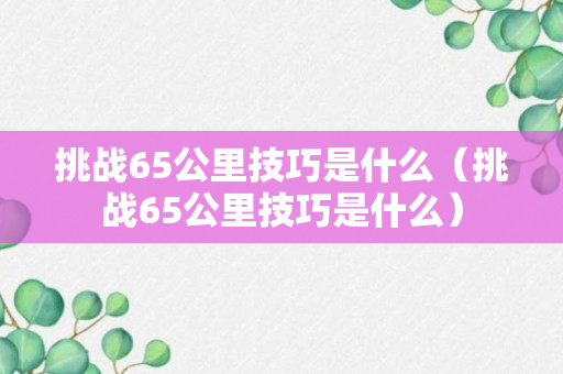 挑战65公里技巧是什么（挑战65公里技巧是什么）