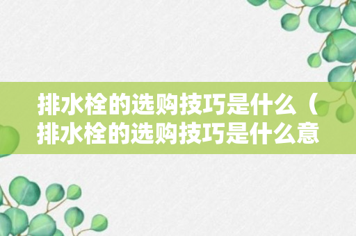 排水栓的选购技巧是什么（排水栓的选购技巧是什么意思）