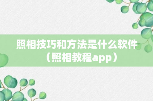 照相技巧和方法是什么软件（照相教程app）