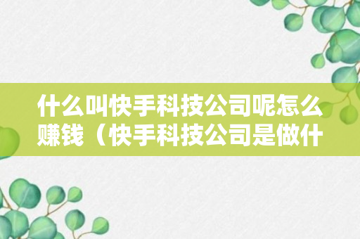 什么叫快手科技公司呢怎么赚钱（快手科技公司是做什么的）