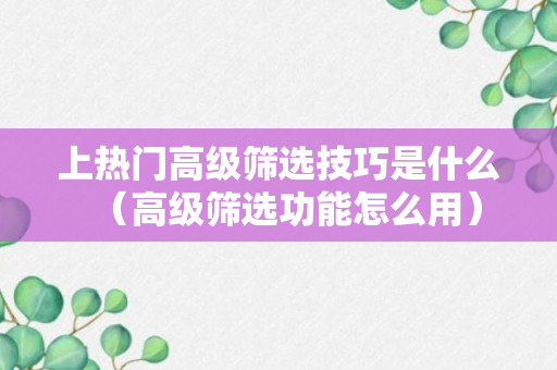 上热门高级筛选技巧是什么（高级筛选功能怎么用）