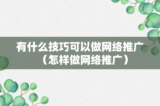 有什么技巧可以做网络推广（怎样做网络推广）