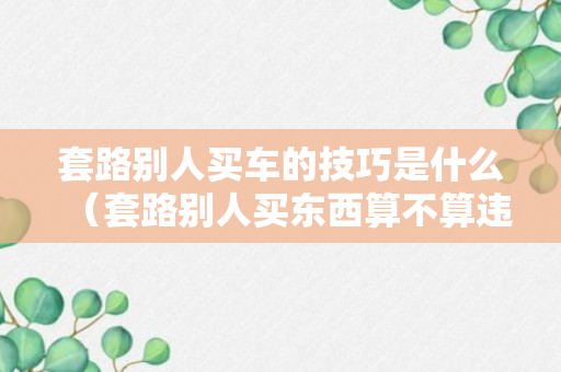 套路别人买车的技巧是什么（套路别人买东西算不算违法行为?）