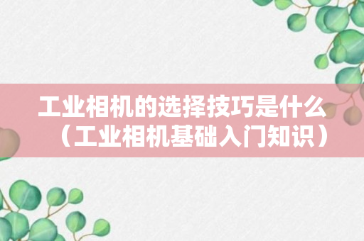 工业相机的选择技巧是什么（工业相机基础入门知识）