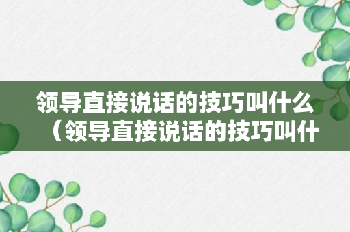 领导直接说话的技巧叫什么（领导直接说话的技巧叫什么名字）