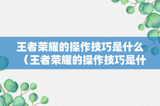 王者荣耀的操作技巧是什么（王者荣耀的操作技巧是什么啊）