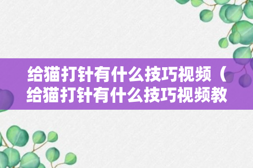 给猫打针有什么技巧视频（给猫打针有什么技巧视频教学）