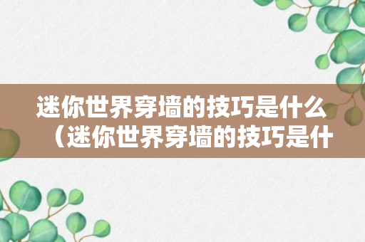 迷你世界穿墙的技巧是什么（迷你世界穿墙的技巧是什么意思）