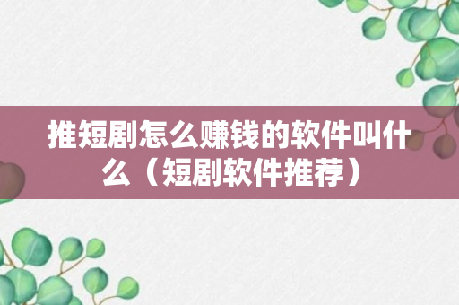 推短剧怎么赚钱的软件叫什么（短剧软件推荐）