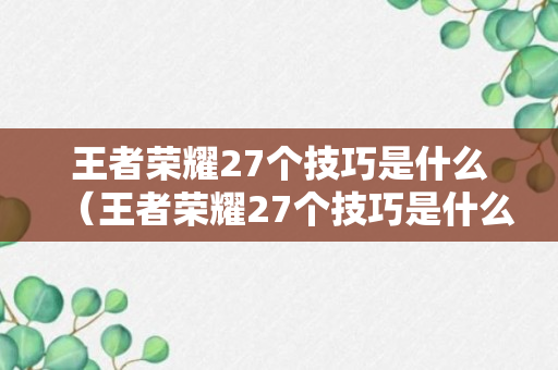 王者荣耀27个技巧是什么（王者荣耀27个技巧是什么英雄）