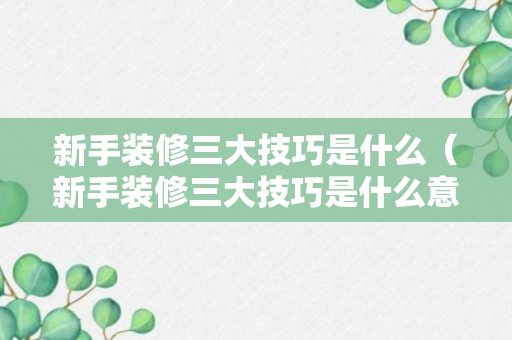 新手装修三大技巧是什么（新手装修三大技巧是什么意思）