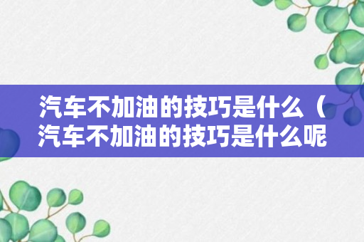 汽车不加油的技巧是什么（汽车不加油的技巧是什么呢）