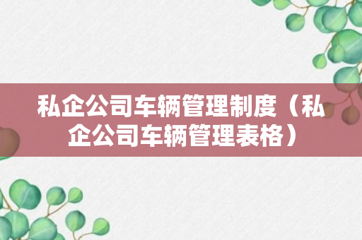 私企公司车辆管理制度（私企公司车辆管理表格）