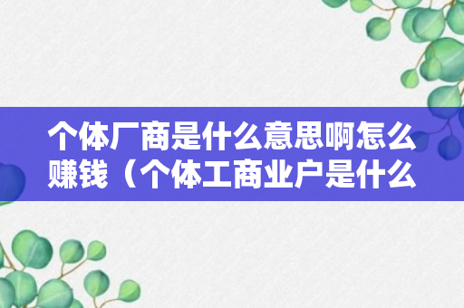 个体厂商是什么意思啊怎么赚钱（个体工商业户是什么意思）