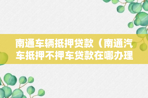 南通车辆抵押贷款（南通汽车抵押不押车贷款在哪办理）