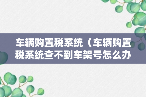 车辆购置税系统（车辆购置税系统查不到车架号怎么办）