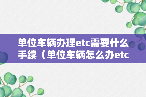 单位车辆办理etc需要什么手续（单位车辆怎么办etc）