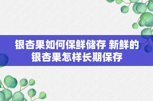 银杏果如何保鲜储存 新鲜的银杏果怎样长期保存