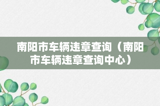 南阳市车辆违章查询（南阳市车辆违章查询中心）