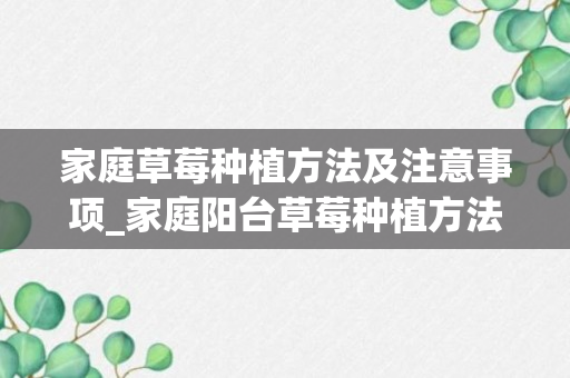 家庭草莓种植方法及注意事项_家庭阳台草莓种植方法及注意事项