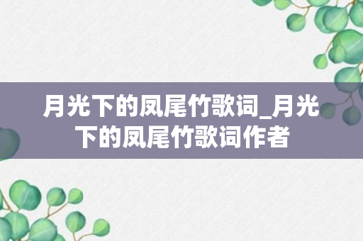 月光下的凤尾竹歌词_月光下的凤尾竹歌词作者