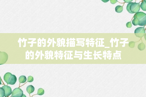 竹子的外貌描写特征_竹子的外貌特征与生长特点