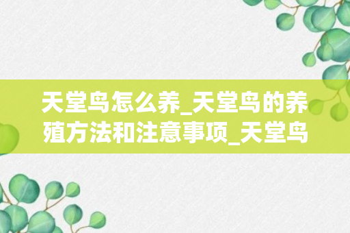 天堂鸟怎么养_天堂鸟的养殖方法和注意事项_天堂鸟的养殖方法和浇水