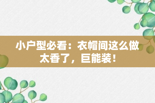 小户型必看：衣帽间这么做太香了，巨能装！