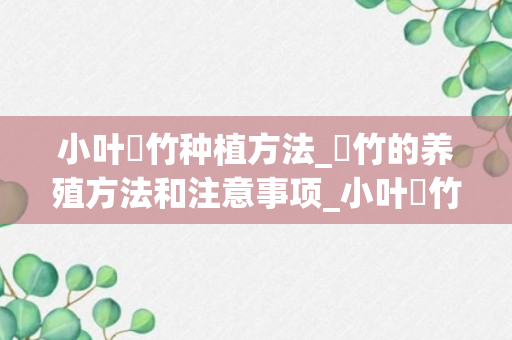 小叶簕竹种植方法_簕竹的养殖方法和注意事项_小叶簕竹的养殖方法和注意事项