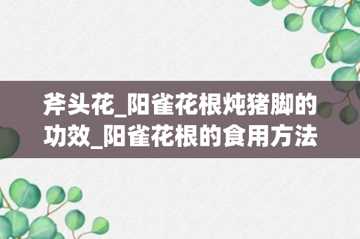 斧头花_阳雀花根炖猪脚的功效_阳雀花根的食用方法