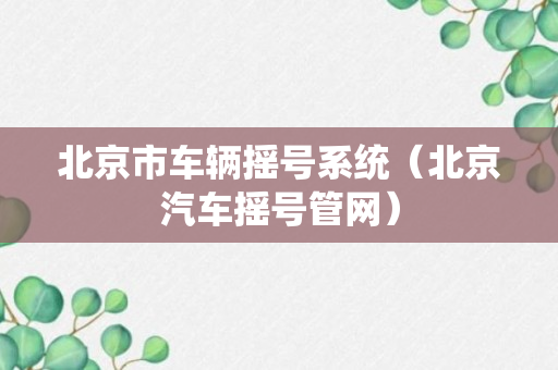 北京市车辆摇号系统（北京汽车摇号管网）