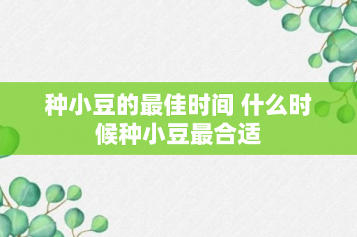 种小豆的最佳时间 什么时候种小豆最合适