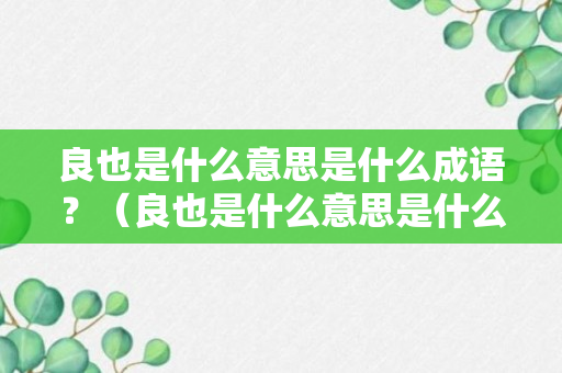 良也是什么意思是什么成语？（良也是什么意思是什么成语大全）