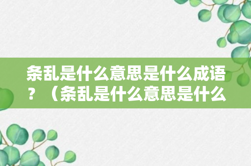 条乱是什么意思是什么成语？（条乱是什么意思是什么成语解释）