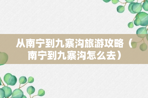 从南宁到九寨沟旅游攻略（南宁到九寨沟怎么去）