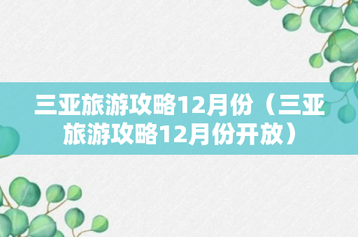 三亚旅游攻略12月份（三亚旅游攻略12月份开放）