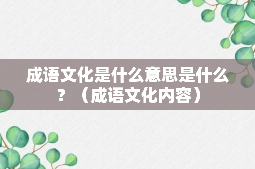 成语文化是什么意思是什么？（成语文化内容）