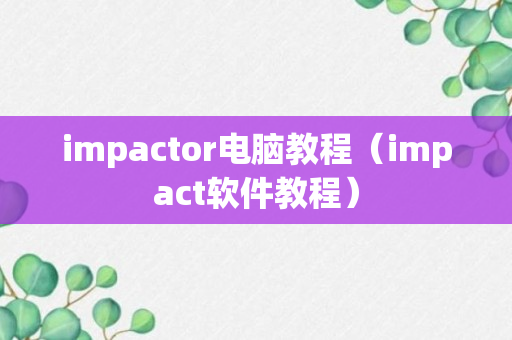 impactor电脑教程（impact软件教程）