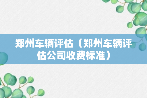 郑州车辆评估（郑州车辆评估公司收费标准）