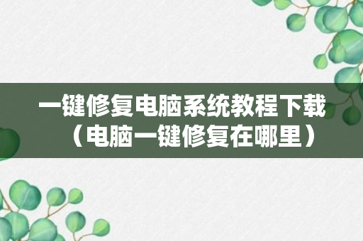 一键修复电脑系统教程下载（电脑一键修复在哪里）