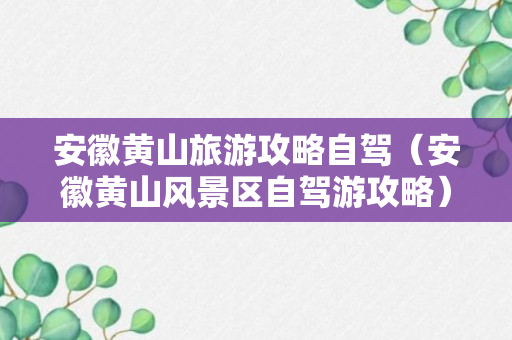 安徽黄山旅游攻略自驾（安徽黄山风景区自驾游攻略）