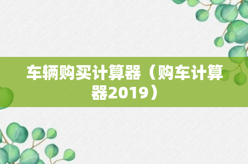 车辆购买计算器（购车计算器2019）