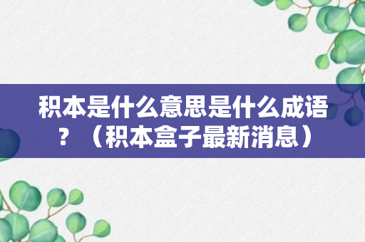 积本是什么意思是什么成语？（积本盒子最新消息）